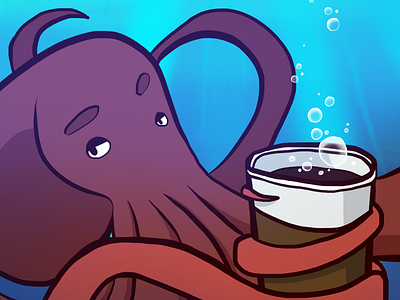 Octo Coffee Strikes Again abnormal art coffee color design illustration light octopus