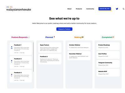 Public Product Roadmap - Kanban Style