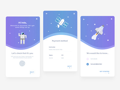 App set up app app concept app screen design fingerprint flat get started gradient gradient color illustration intro screen mobile app mobile app design onboarding onboarding screen payment payment method space ui ux