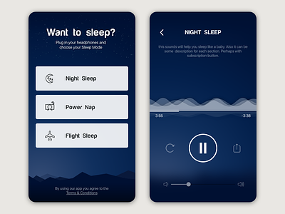 Shhh App appstore audioplayer blue dark music night player relax shhh sleep sounds waves