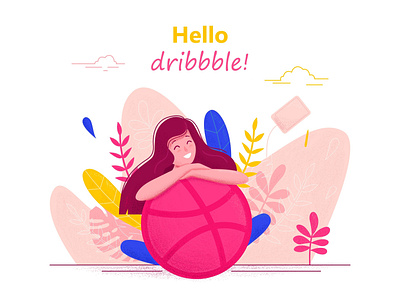 Hello Dribbble character cute girl hello dribbble illustration vector