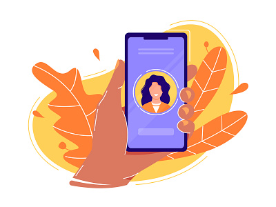 Phone in hand blue girl hand illustration orange smartphone social networks vector