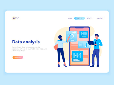 Web Page Template character data analysis illustration landing man page template vector web woman