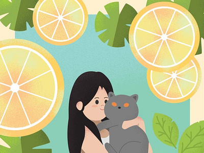 Summer Vibe adobe illustrator animal cat girl illustration lemon photoshop plants summer