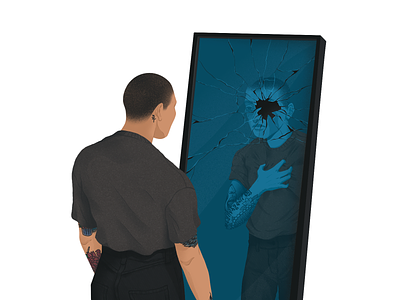 distress blue broken cathartic character characterdesign hurt illustration mirror sad therapy