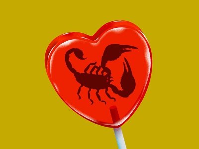 Yucky but Enticing candy heart illustration lollipop scorpion sucker