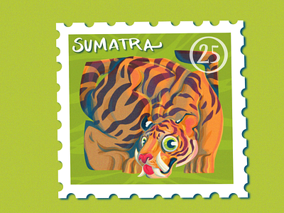 Sumatran Tiger Stamp animal cat character characterdesign dribbbleweeklywarmup illustration indonesia stamp sumatra tiger