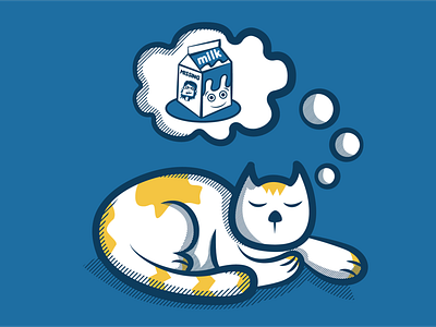 Cat cat design dreaming dreams illustration. milk sleepy