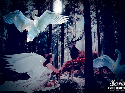 Swan Princess - The Hidden Secrets Of Nature deer digitalart digitalartest editing freelancer graphic design graphicdesign manipulation nature photoshop swan woods