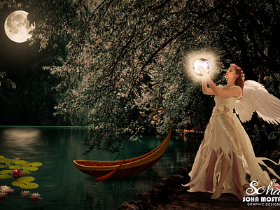 Swan Princess - The Hidden Secrets Of Nature boat digitalart editing fantasy freelancer graphic design graphicdesign manipulation moon photoshop princess swan