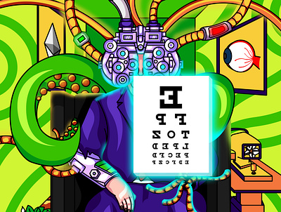 An eye examination an eye examination collectible collectibles crypto cryptocurrency eth ethereum eye check graphic design illustration nft nft art nfts optical optician optometry poster rare