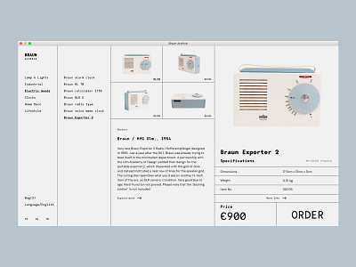 Braun Archive. Product Page art braun clean design ecommerce fashion brand minimal type typography ui web
