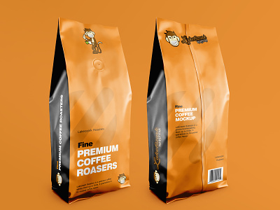 Lakeozark Roasters Packaging brand and identity brand packaging branding coffee coffee roasters identity illustration label design label mockup label packaging logo mascot design monkey logo monkey mascot package mockup packagedesign premium coffee product branding typography vector
