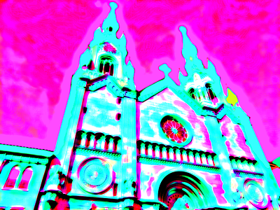Cathedral design land of the free neonnoir neonwave sf