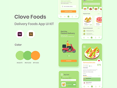 Clove Foods app app design application delivery app food app food illustration green logo greens illustration art illustration design landing page design mobile app mobile app design restaurant uidesign uiux