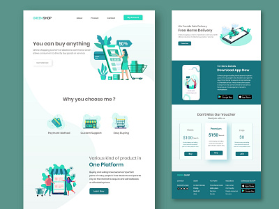 Online shop green landing page