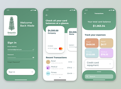 Sequoia - Banking App app app design bank app branding finance app fintech iphone logo mobile modern skeuomorphic skeuomorphism ui ux