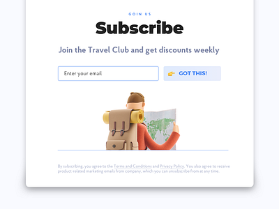 Subscribe screen for travel's