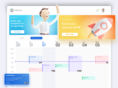 Personal calendar interface 3d character calendar clean crm design dude free personal task ui ux