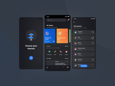 Smartdeck - Onboarding, Dashboard, All Lesson List (Dark Mode) android app branding card dark mode dashboard e learning education illustration minimal mobile mobile app onboarding online class school app students teacher ui ui kit ux