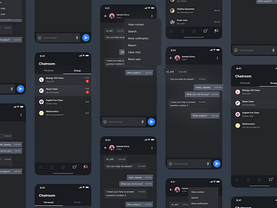 Smartdeck - Collage Version (Dark Mode) app chat collase dark mode e learning minimal mobile mobile app online course online learning responsive school school app social profile students teacher ui ui kit ux