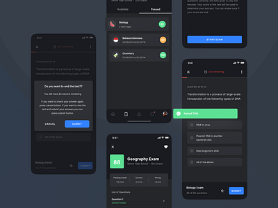 Smartdeck - Exam Collage Version (Dark Mode) app collase dark mode e learning exam mobile mobile app online course online learning pop up responsive school school app simulation test students teacher test ui ui kit ux