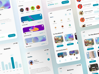 Noce - Collage Version (Light Mode) app art auction bidding bitcoin cryptocurrency dashboard digital asset digital wallet eth ethereum ios light mode mobile app music nft token ui ui kit ux