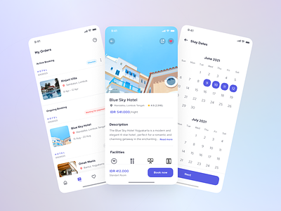 Brooms - My Orders, Places, and Date Page (Light Mode) air bnb apartement book booking apps date picker holiday home finder homestay hotel book hotel booking hotel management hotels light mode minimal mobile app my orders traveling ui ui kit ux vacation
