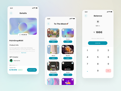 Noce - Auction, Details, and Bidding Page (Light Mode) art auction bidding bitcoin cryptocurrency details digital asset digital wallet eth ethereum ios app light mode minimal mobile mobile app nft token ui ui kit ux