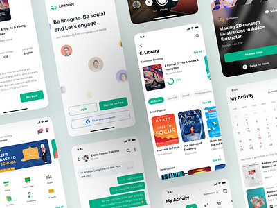 Linkonec - Collage Version (Light Mode) app minimal mobile mobile app ui ui kit ux