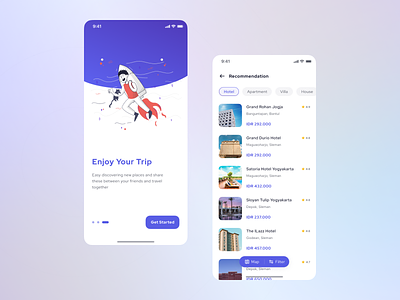 Brooms - Onboarding and Recommendation (Light Mode) air bnb app booking apps guest house homestay hotel booking hotel management illustration minimal mobile mobile app onboarding recommendation ui ui kit ux vacation