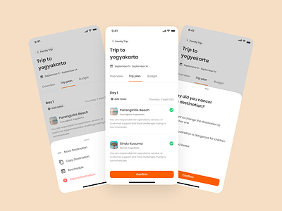 Moove - Plan Itinerary (Light Mode) adventure app budget clean design destination holiday ios itinerary light mode minimal mobile app orange overview plan trip planner ui ui kit ux vacation