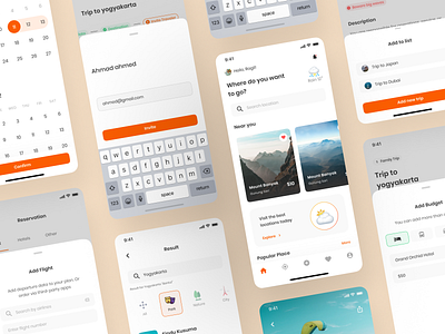 Moove - Collage Snapshot (Light Mode) app clean collage date picker flat illustration holiday illustration ios itinerary light mode minimal mobile mobile app orange plan trip planner ui ui kit ux vacation