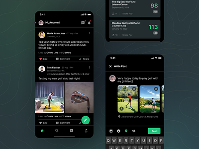 Holeswing - Home Dashboard, Chat (Dark Mode) android dark mode green ios minimal sport app ui ui kit ux