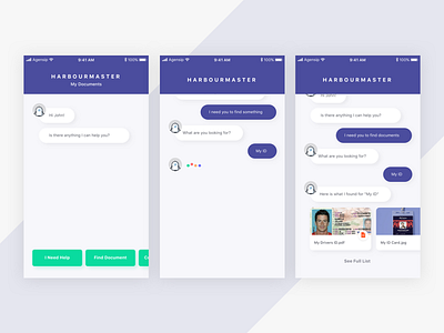 Harbourmaster - Convesation with Chatbot ai app artificial chat chatbot conversation discussion document intelligence management mobile screen ui ux