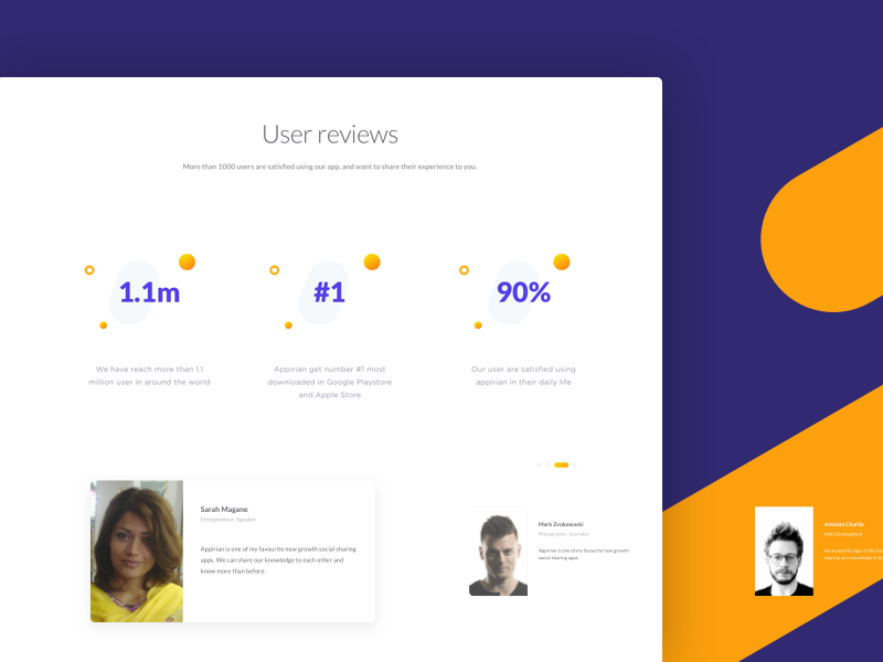 Appirian - User Reviews Section flat minimal page landing dailyui numbers graph stats card feedback poeple what testimonial review user