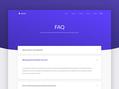 Apprian - FAQ answer app collapse expand faq landing message mobile page paragraph product question startup text user