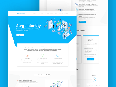Surge Identity Product Page authorization cloud app design identity isometric design isometric illustration landing page product page software ui ux web