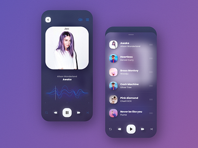 Music app 3d app blue blur clean dark design dribbble graphic minimalism mobile music play shadow shape typogaphy ui ux web white