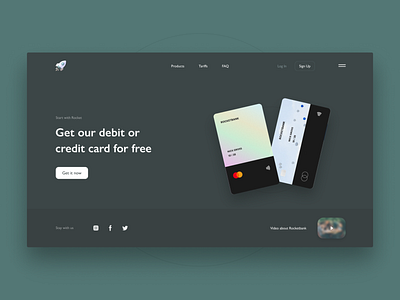 Rocket Bank bank card clean credit design get graphic gray green interface minimal minimalism mobile network rocket site ui ux web white