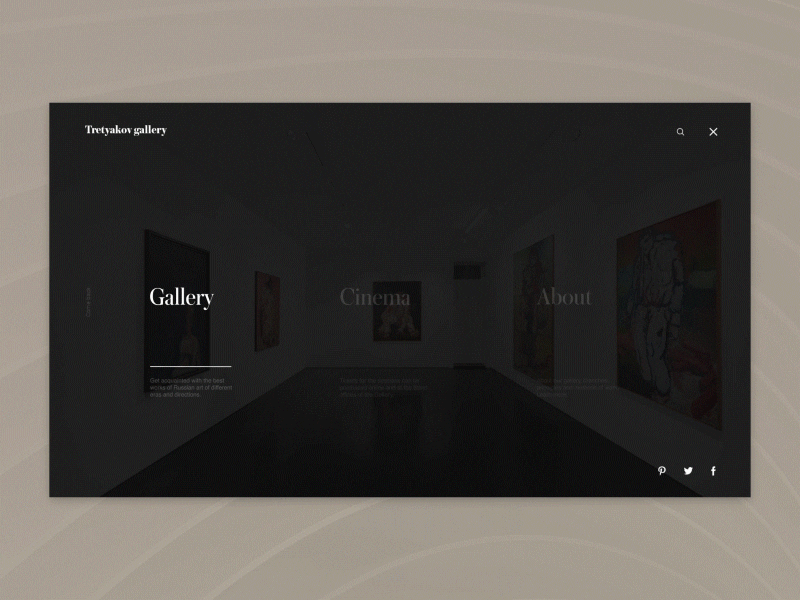 Tretyakov Gallery - Menu page + Animations animation art black clean dark design gallery graphic menu minimal minimalism motion online photo pictures site ui ux web white