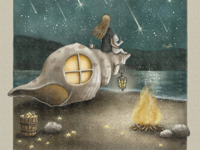 Meteor Shower artwork campfire camping children book drawing illustration illustration art illustration design meteor moonlight painting seashell star starry starry sky story illustration