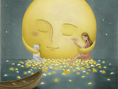 Embrace artwork bookcover children art children book illustration dreamy fairytale full moon illustration illustration art lake magical moon moonlight painting peace peaceful picturebook sea star starry