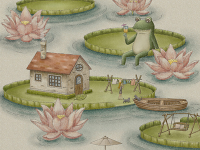 A Day At The Lotus Pond artwork design drawing fairytale illustration illustration art painting