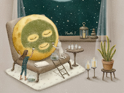 'Be Back Soon' artwork cat design humour illustration illustration art midnight moonlight night painting star starry storybook