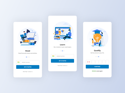 Learners App app exam app get started icon illustrations learn login otp phone number qualify read registration school app signin students study ui ux
