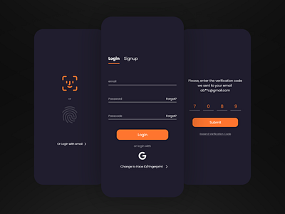 Login | Face ID | Finger Print | Pin Screens app design branding catchy colorful faceid fingerprint fresh colors fresh design latest trend login design login form login screen minimal pin screen signup trendy ui uiux