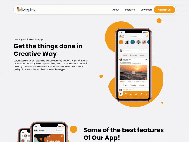 Mobile-App Landing Page Design app design branding catchy design flat illustration landing page logo minimal minimal web desing orange play social media typography ui ui template web web design xd