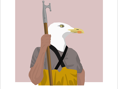 Seagull-fisher boat design fisherman flat illustration sea seagull sketch