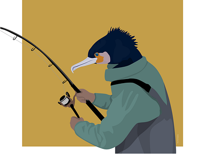 Cormorant-Angler 🎣 angler cormorant design flat illustration sea sketch vector